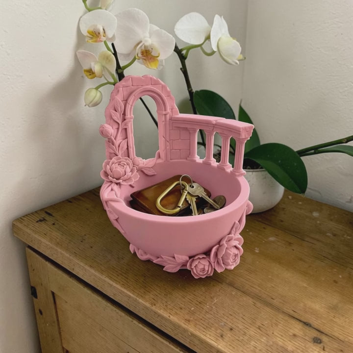 Pink Floral Balcony Tray Planter, Romantic Vanity Organizer, Cottagecore Jewelry Bowl, Decorative Desk Tray, Fairy Garden Planter Pot