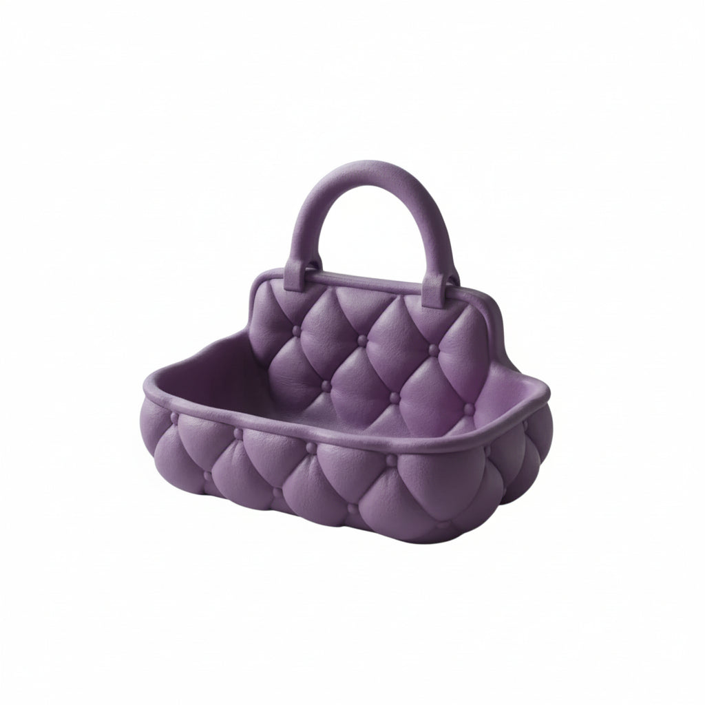 Quilted catchall basket with tufted detailing on vanity countertop, plush makeup and skincare organizer
Soft padded vanity basket with handle holding makeup brushes and skincare bottles
Decorative quilted organizer basket for bathroom or dresser storage
Aesthetic vanity catchall basket used for jewelry, makeup, and daily essentials