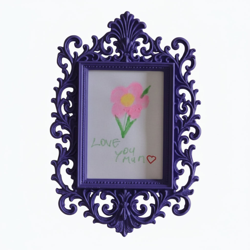 Display your child’s drawings or favourite photos with this pink ornate magnetic fridge frame – a decorative refrigerator photo magnet frame perfect for kids artwork and family memories.