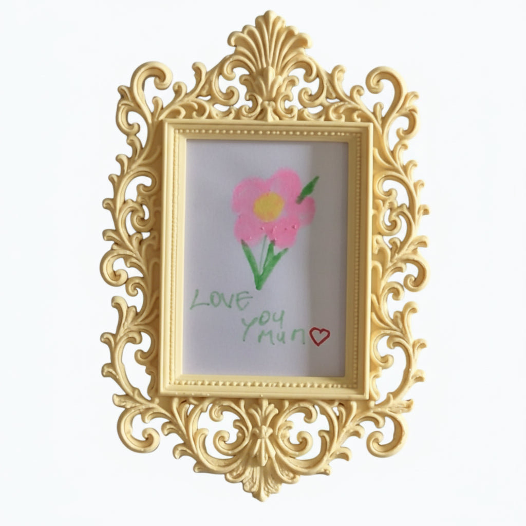 Display your child’s drawings or favourite photos with this pink ornate magnetic fridge frame – a decorative refrigerator photo magnet frame perfect for kids artwork and family memories.