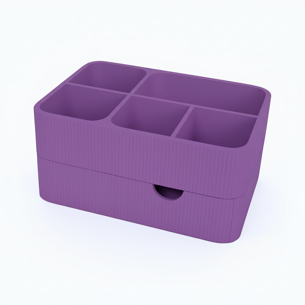 Organize your vanity with this stylish makeup organizer with drawer. Perfect for storing cosmetics, brushes, skincare and beauty accessories.