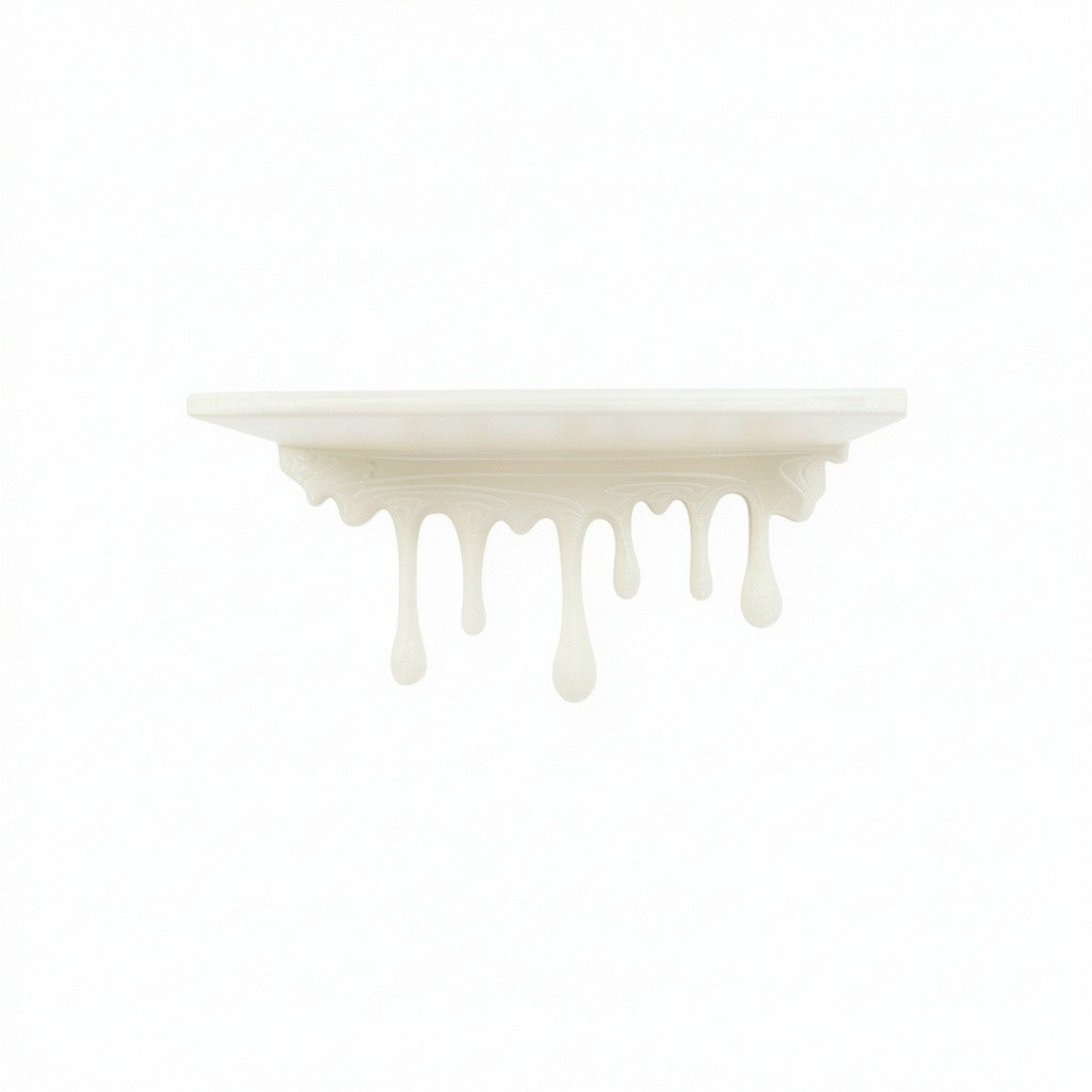 Modern dripping wall shelf with a unique flowing design, mounted on a white wall, showcasing minimalist decor and providing stylish storage for books, plants, or decorative items.