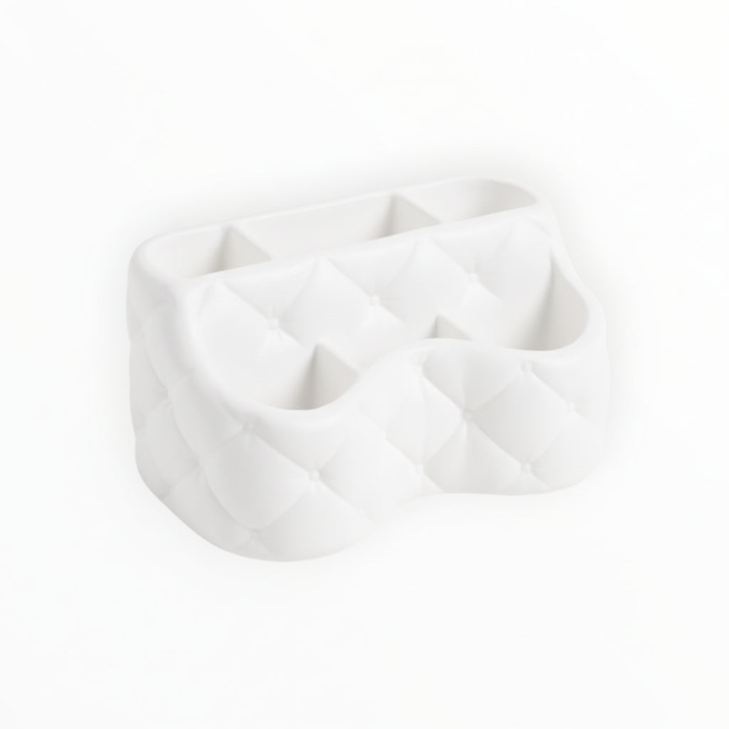 Organise your beauty space with this pink quilted vanity organizer tray, perfect for storing makeup, cosmetics, and everyday essentials.